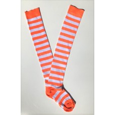 White neon orange striped over the knee thigh high socks